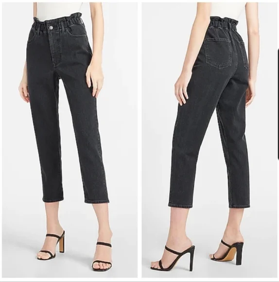 Mom Jeans Black Paperbag Skinny Jeans Express Jeans Express Super